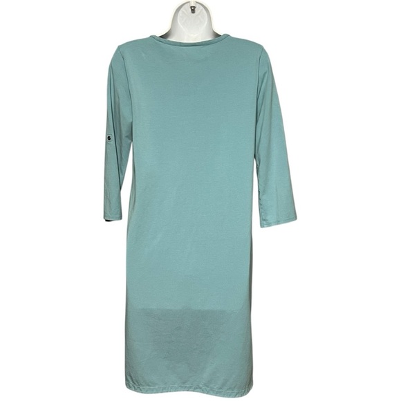 J. Jill Teal Perfect Pima Cotton Shirt Dress Small Scoop Neck 1/4 Sleeve Stretch - Picture 4 of 9